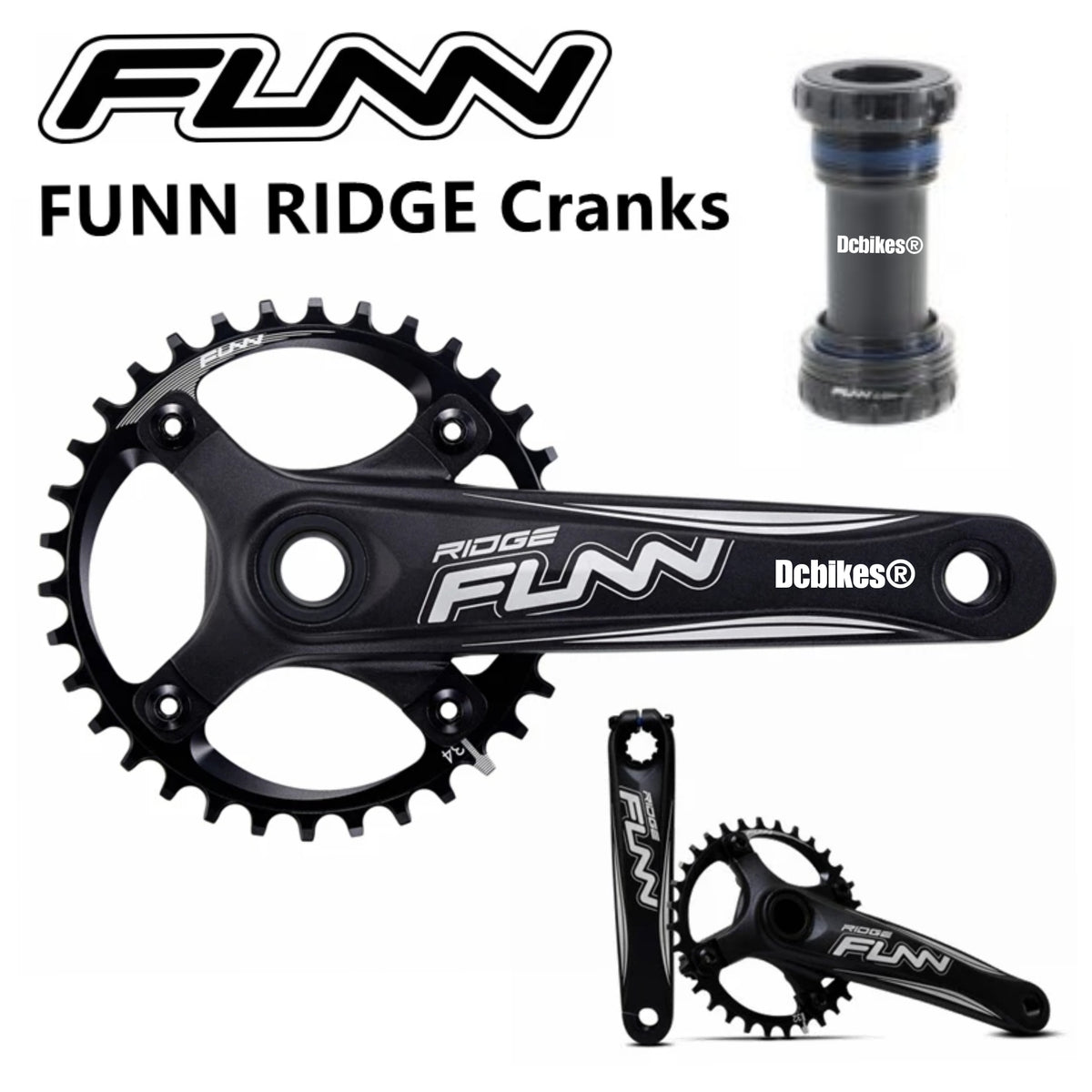 Funn Ridge Crank 34T Narrow Wide Chainring 68/73mm Bottom Bracket BB  Crankset - Main Image