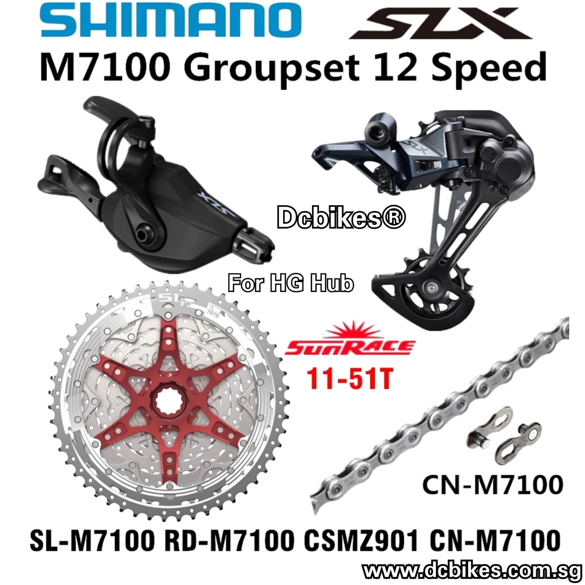 Shimano 12 Speed Deore M6100/SLX M7100/XT M8100 HG 12 Speed Sunrace 51T Groupset