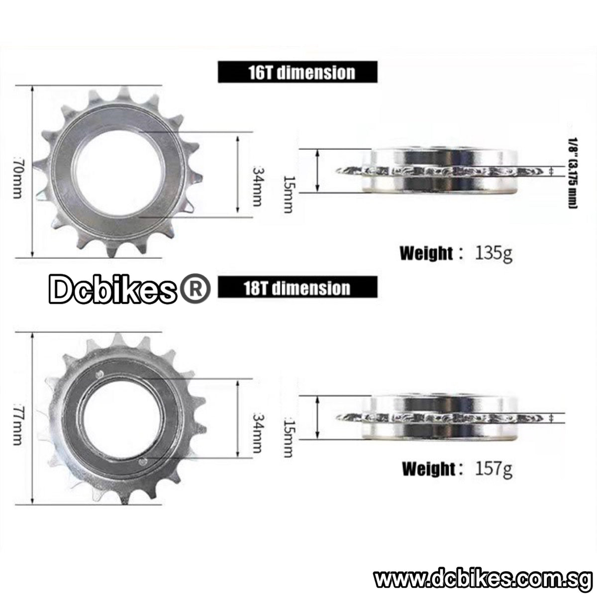 16T 18T Single Speed Freewheel 34mm Threaded Sprocket Cog