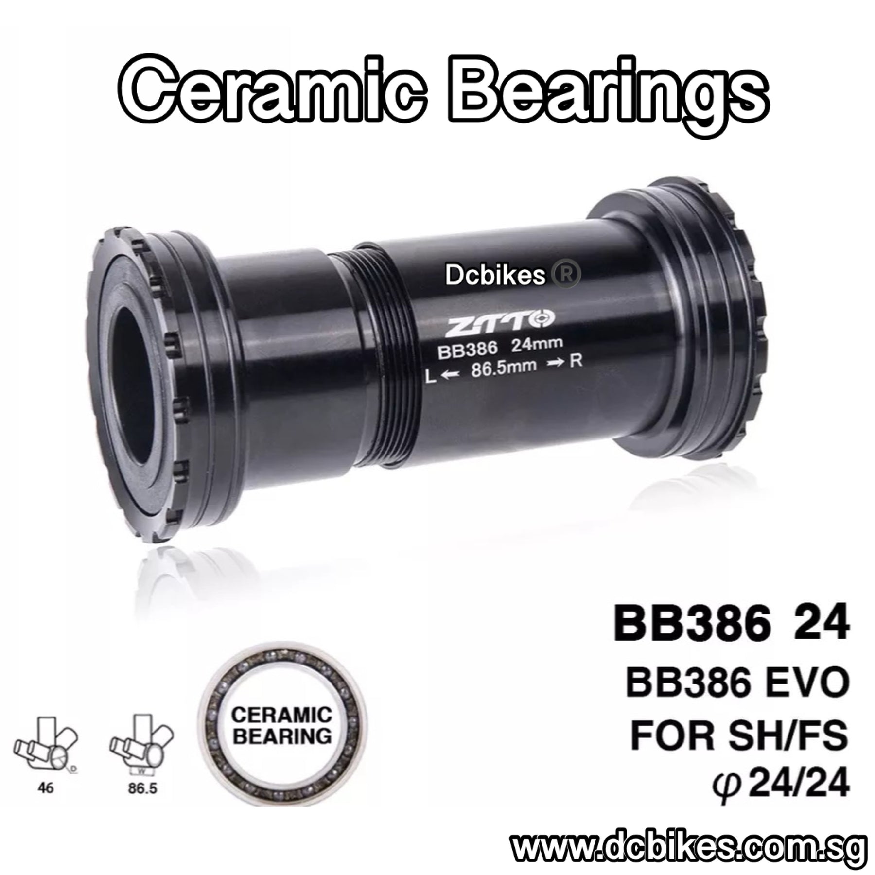 Fit Bottom BB386 46mm 86.5mm Press Fit Bottom Brackets BB For Shimano 24mm Crank ...