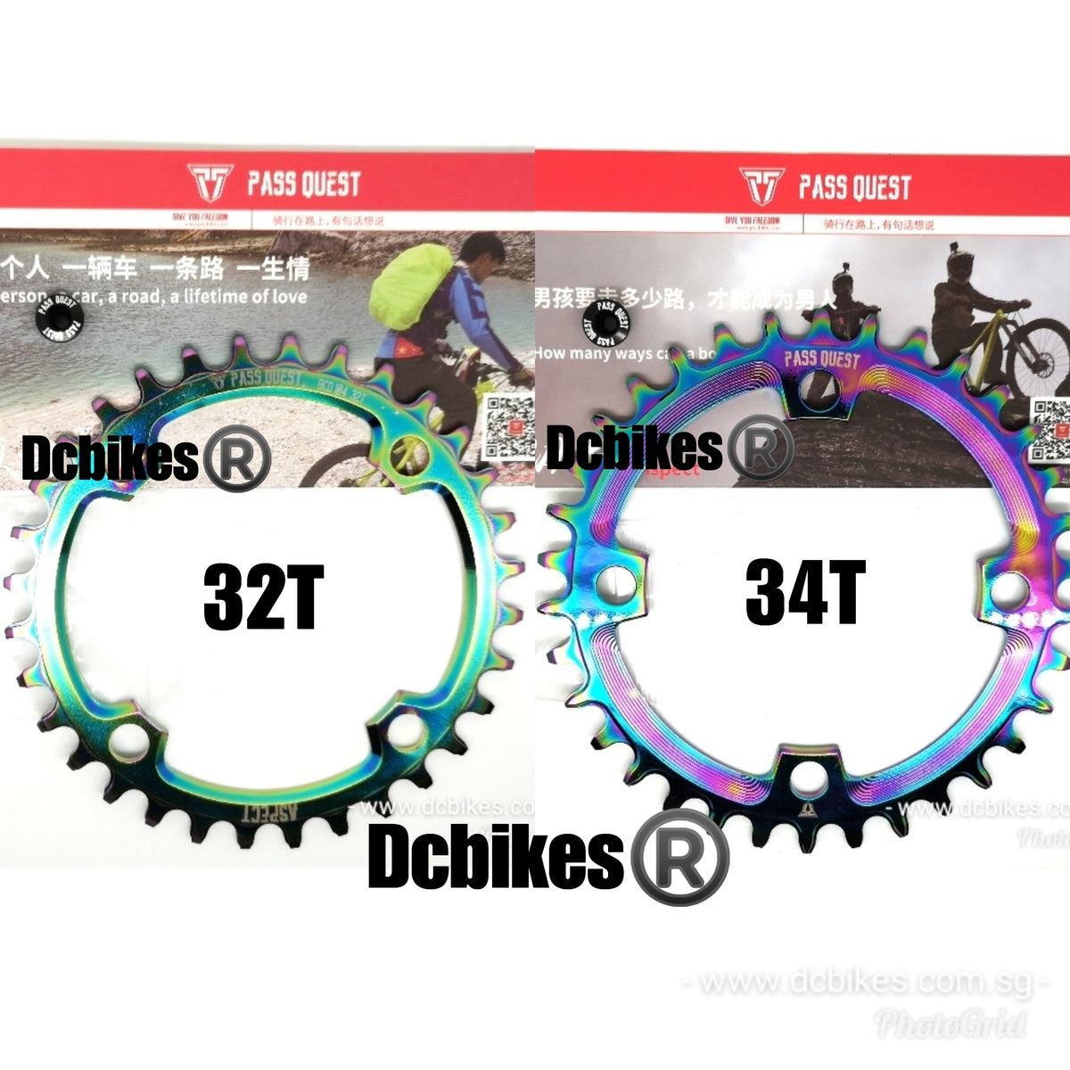 32T | 34T Oil Slick 104BCD Titanium Plated MTB Narrow Wide Chain Ring ...