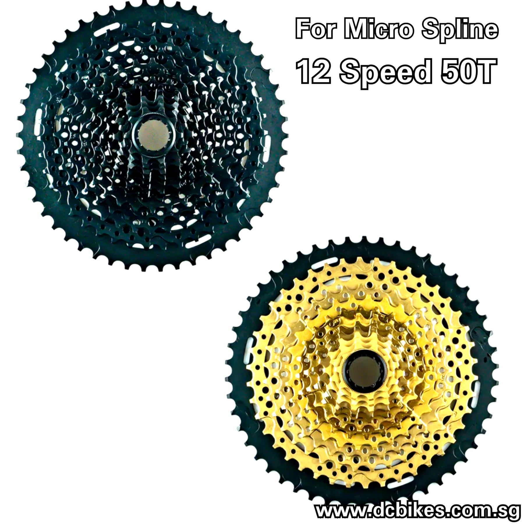 MS Alpha 12 Speed 10T 50T Black/Gold Cassette For Shimano Micro Spline Freehub