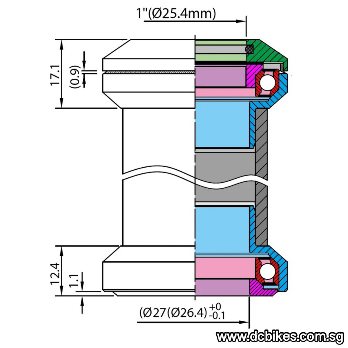 Neco 30mm 1'' Inch Threadless Silver Black Sealed Bearings Headset Ec3 ...